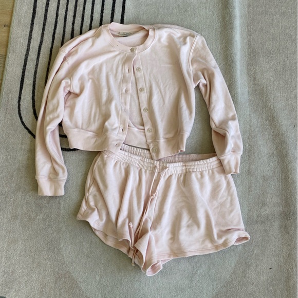 Universal Thread Sweaters - Target Pink Button-Up Cardigan and Shorts Set